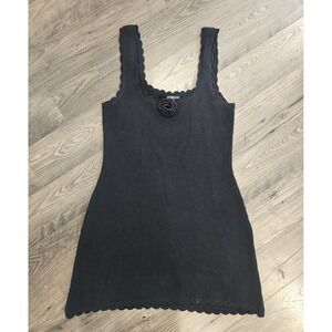 Wild Fable Knit Mini Dress szL Black Sleeveless Rose Detail Scalloped Trim Fall